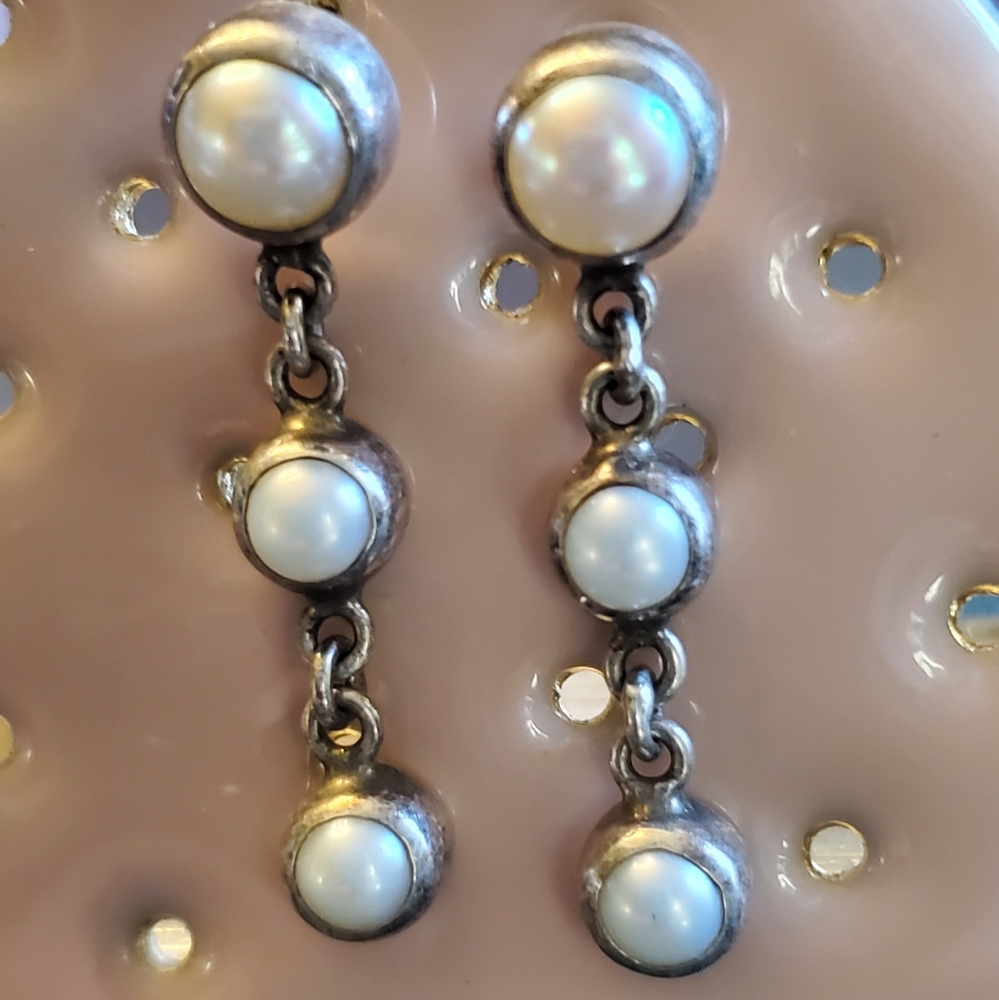 Signed 925 Janice Girardi pearl drop earrings